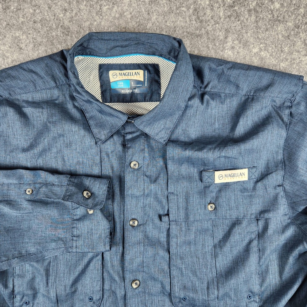 Magellan Gear Fishing Shirt Men L Blue Long Sleeve Ventilated Hiking Outdoor - Picture 2 of 16